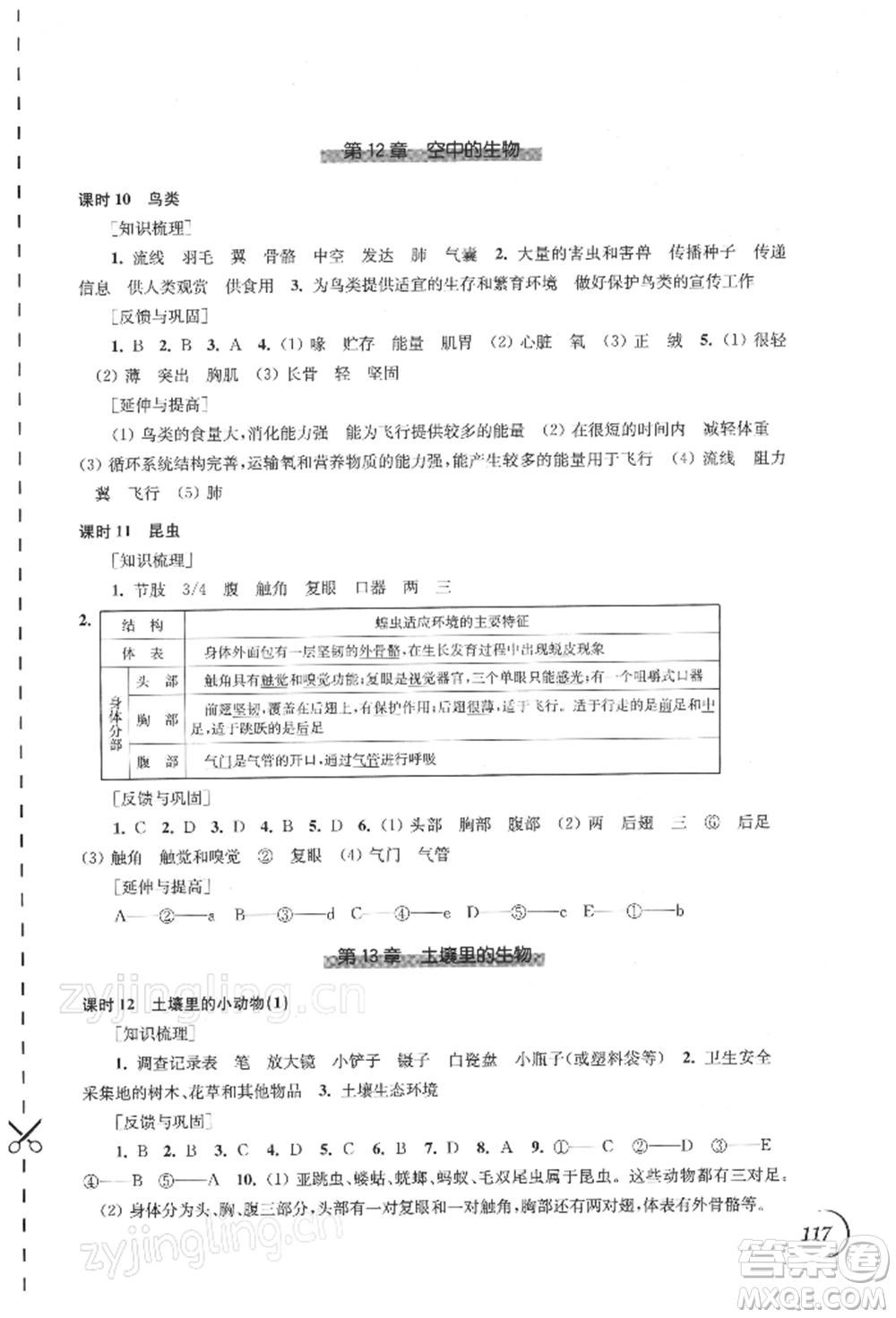 江蘇鳳凰科學(xué)技術(shù)出版社2022同步練習(xí)生物學(xué)七年級(jí)下冊(cè)蘇科版參考答案