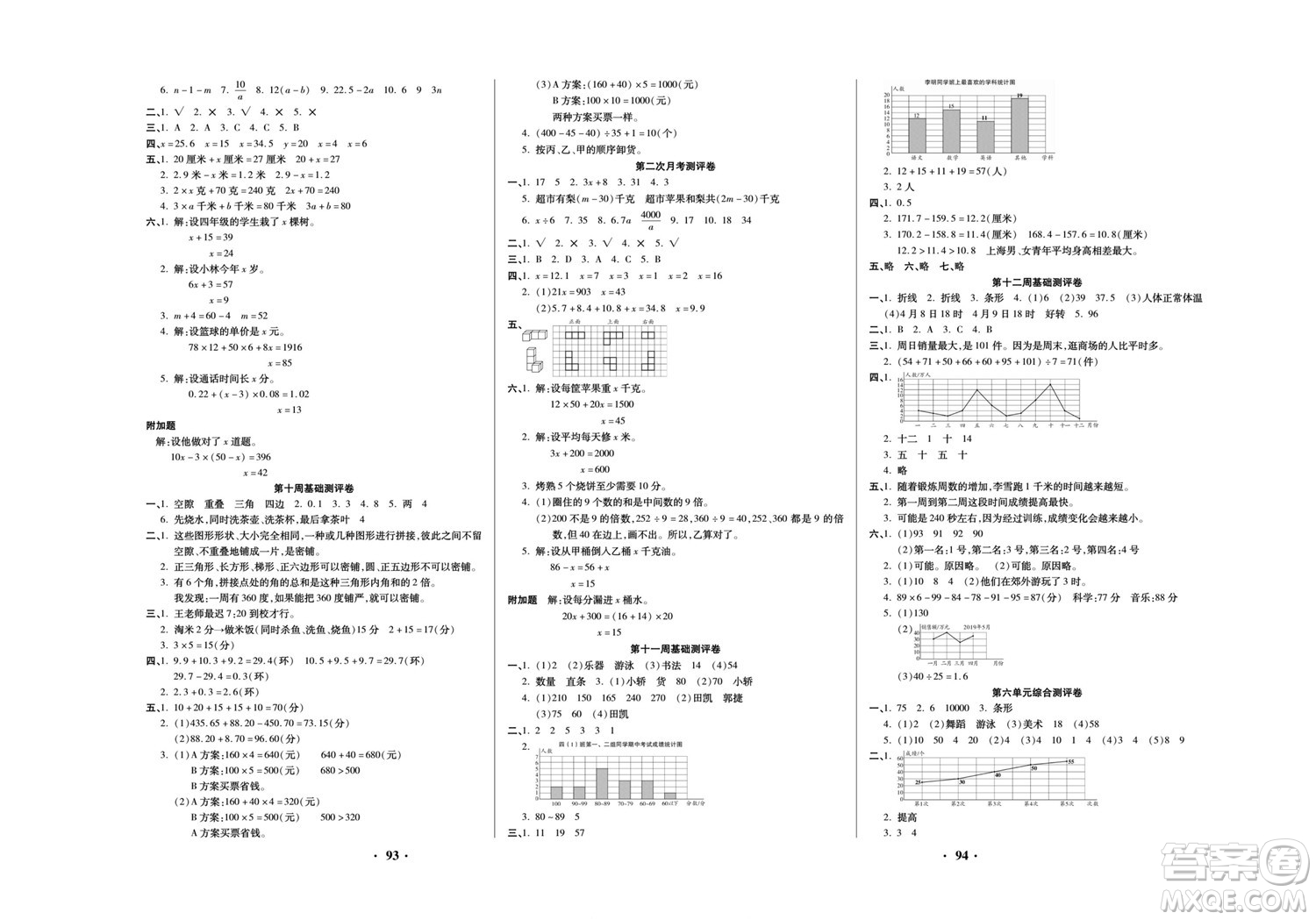 北方婦女兒童出版社2022聚優(yōu)練考卷數(shù)學(xué)四年級(jí)下冊(cè)BS北師版答案
