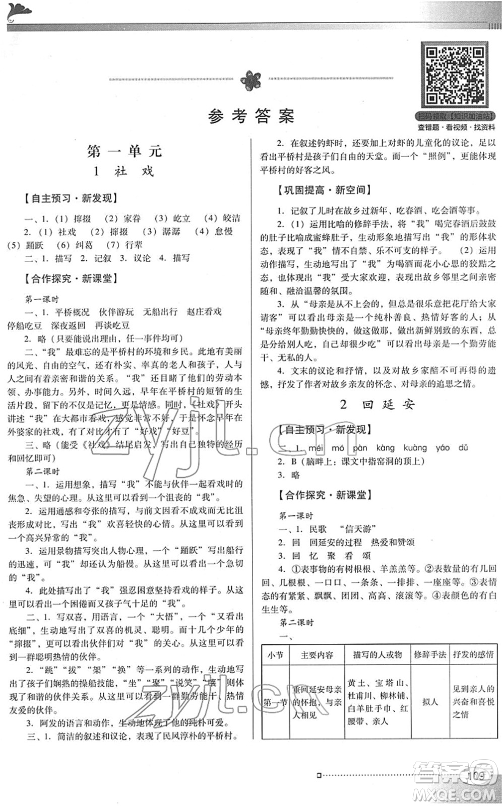 廣東教育出版社2022南方新課堂金牌學(xué)案八年級(jí)語(yǔ)文下冊(cè)人教版答案