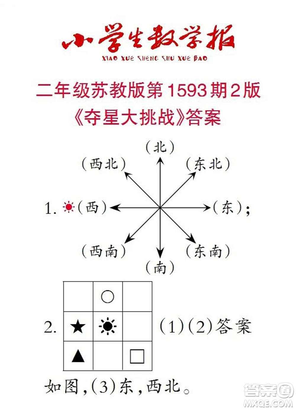 2022春小學生數(shù)學報二年級第1593期答案