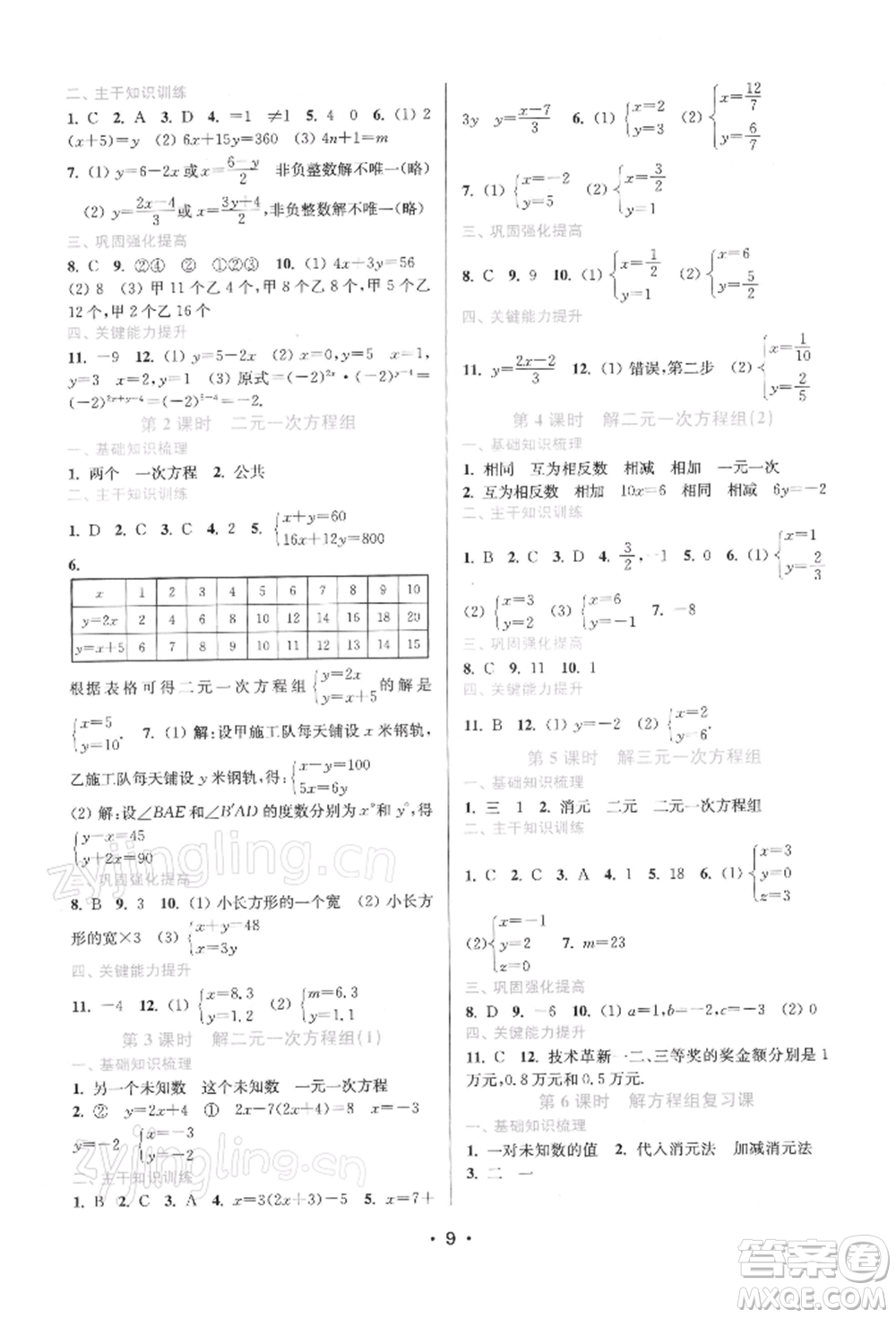 江蘇鳳凰美術(shù)出版社2022創(chuàng)新課時(shí)作業(yè)本七年級(jí)數(shù)學(xué)下冊(cè)蘇科版蘇州專版參考答案