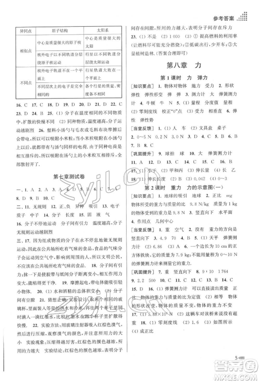 江蘇鳳凰美術(shù)出版社2022創(chuàng)新課時作業(yè)本八年級物理下冊江蘇版參考答案