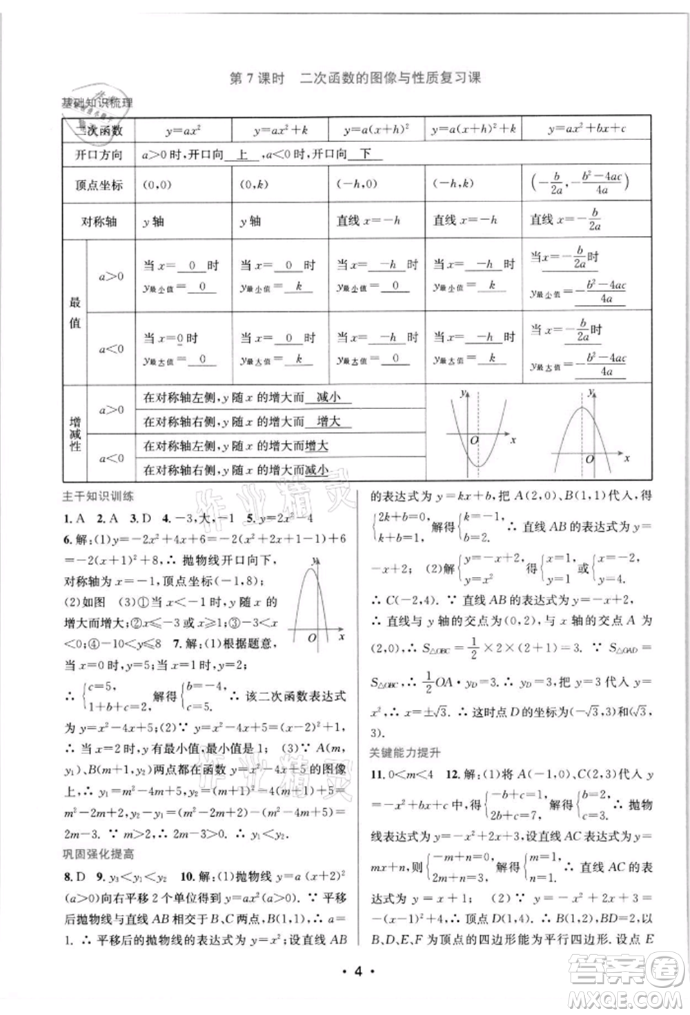 江蘇鳳凰美術(shù)出版社2022創(chuàng)新課時作業(yè)本九年級數(shù)學下冊蘇科版蘇州專版參考答案