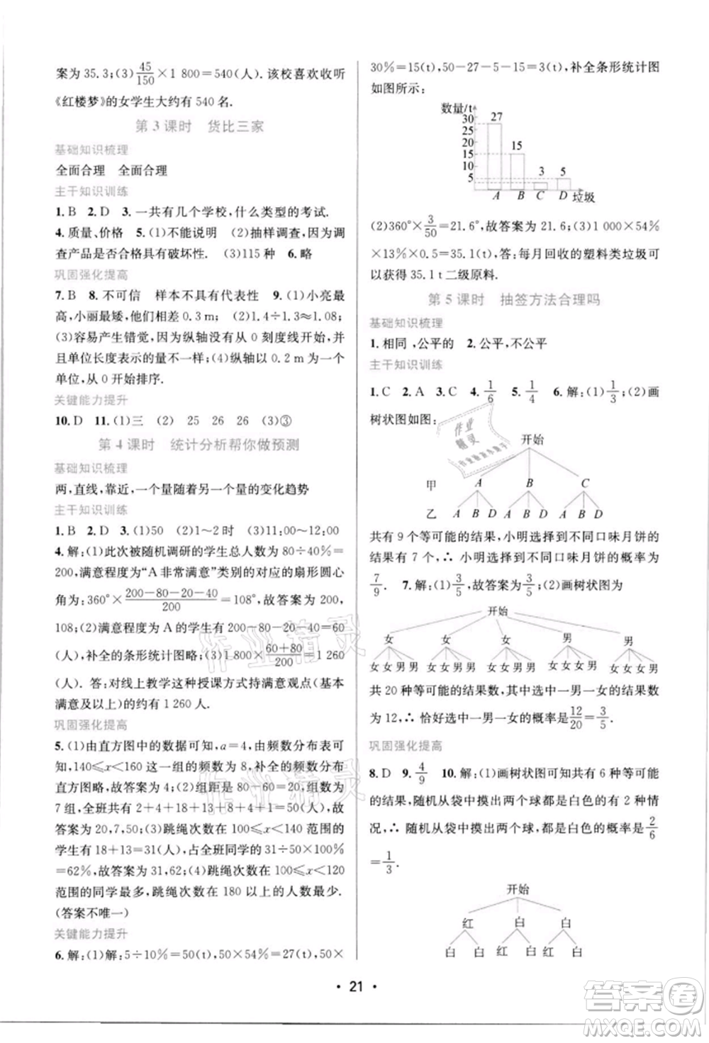 江蘇鳳凰美術(shù)出版社2022創(chuàng)新課時作業(yè)本九年級數(shù)學下冊蘇科版蘇州專版參考答案
