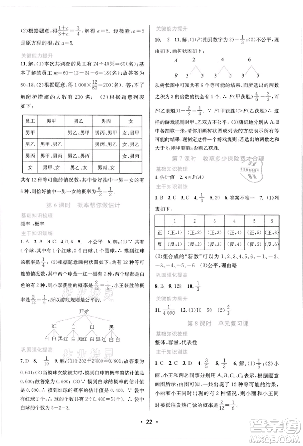 江蘇鳳凰美術(shù)出版社2022創(chuàng)新課時作業(yè)本九年級數(shù)學下冊蘇科版蘇州專版參考答案