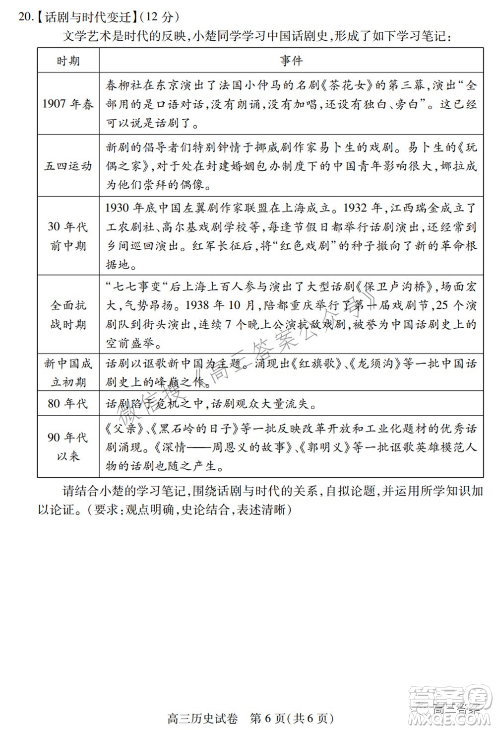 2022年湖北省七市州高三年級(jí)3月聯(lián)合統(tǒng)一調(diào)研測(cè)試歷史試題及?答案