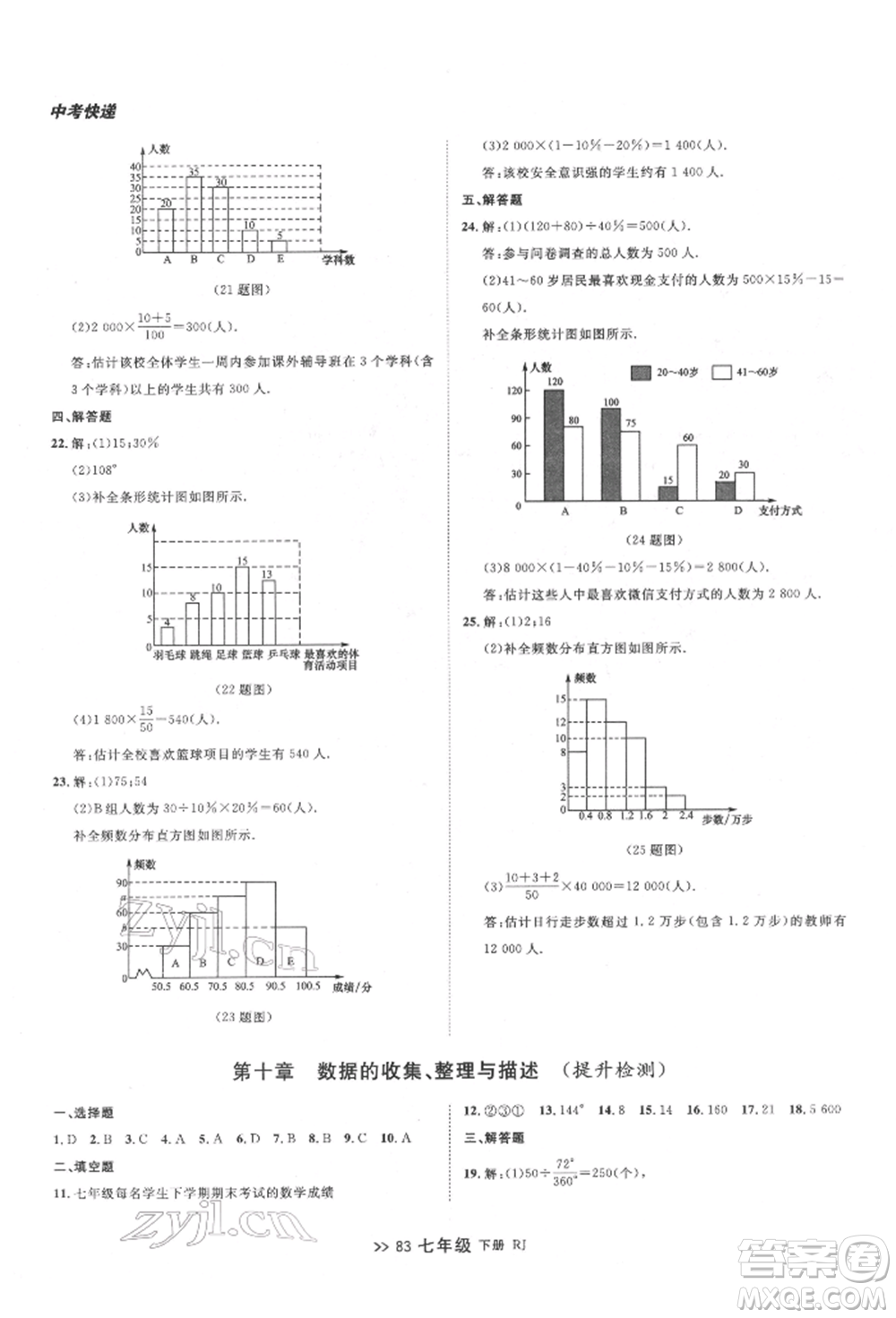 遼寧大學(xué)出版社2022中考快遞同步檢測(cè)七年級(jí)數(shù)學(xué)下冊(cè)人教版大連專版參考答案