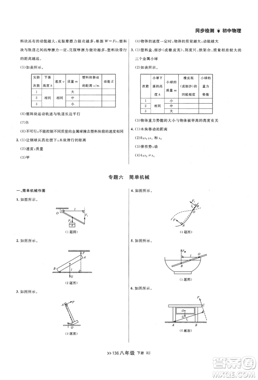 遼寧大學(xué)出版社2022中考快遞同步檢測八年級物理下冊人教版大連專版參考答案