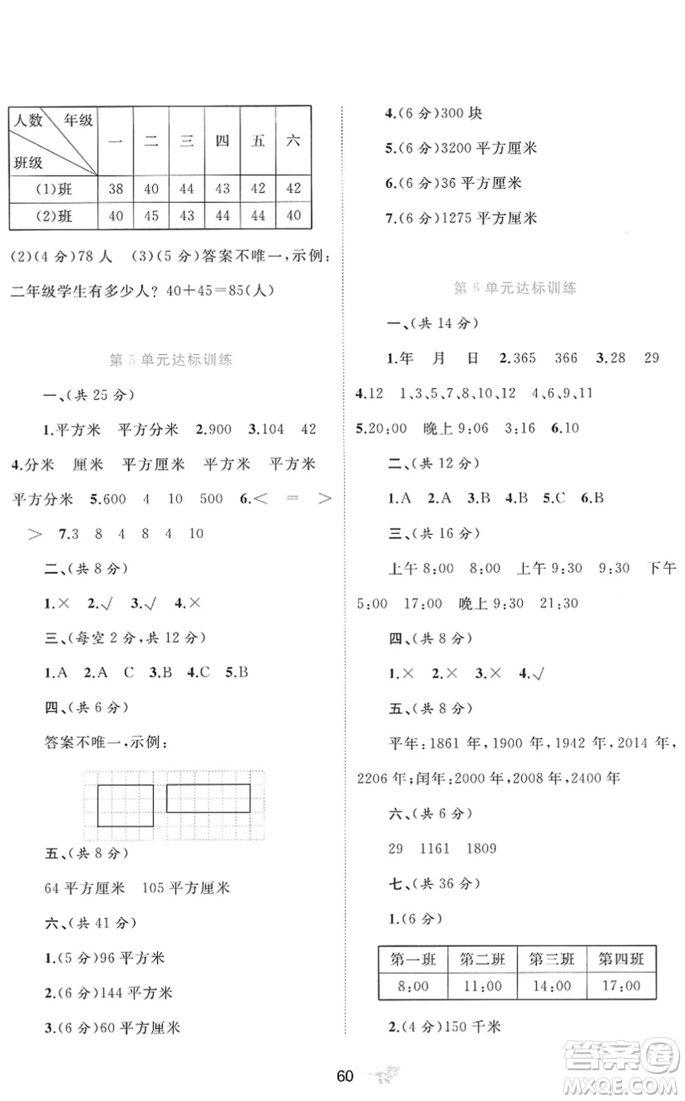 廣西教育出版社2022新課程學(xué)習(xí)與測評單元雙測三年級數(shù)學(xué)下冊A人教版答案