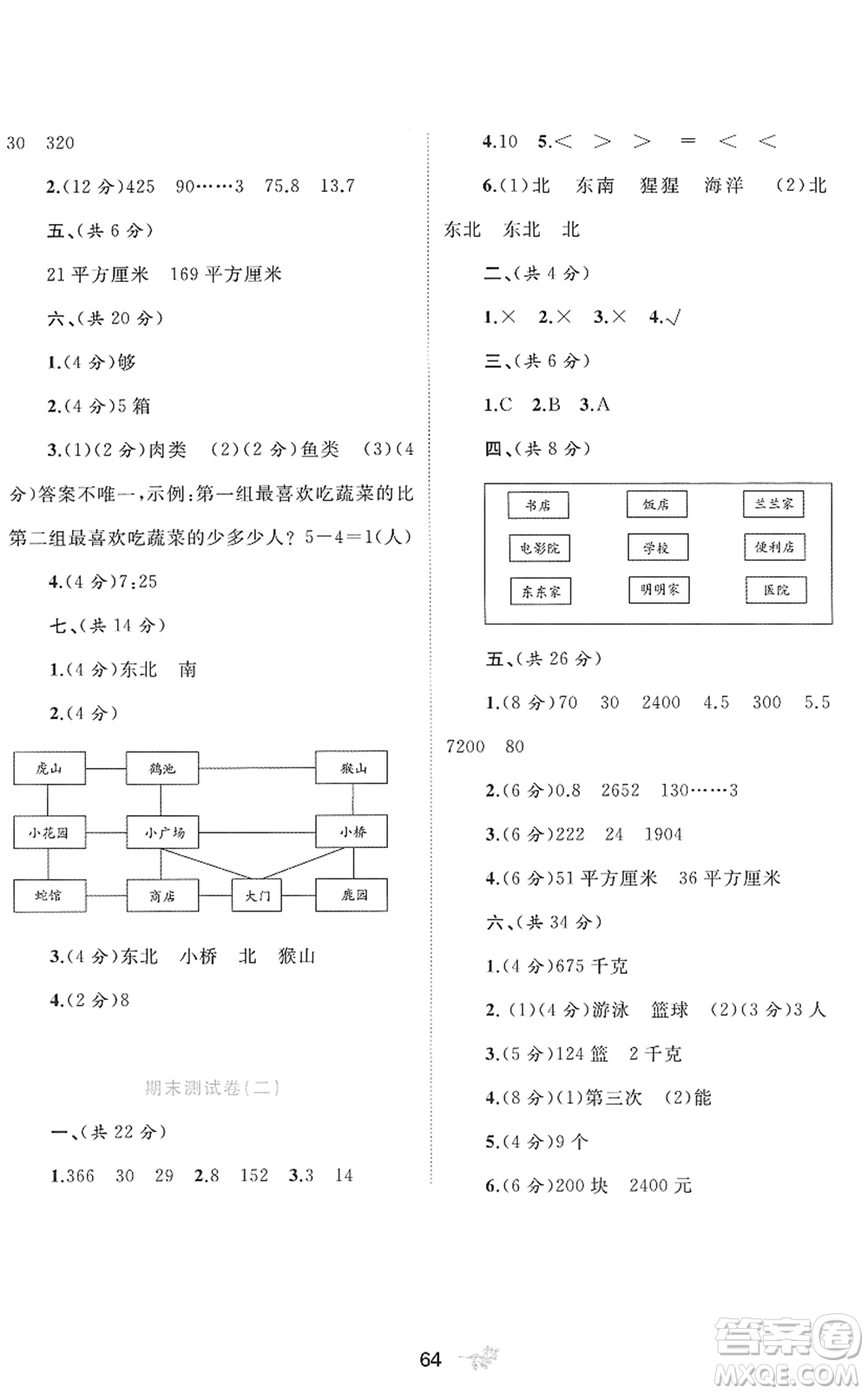 廣西教育出版社2022新課程學(xué)習(xí)與測評單元雙測三年級數(shù)學(xué)下冊A人教版答案