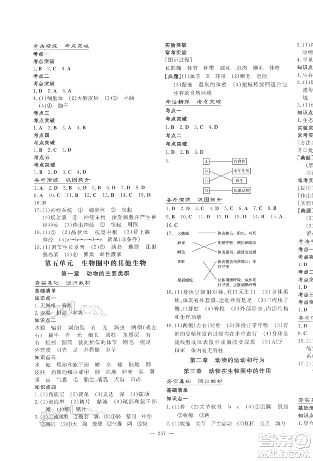 陜西人民教育出版社2022中考總復習導與練生物學人教版參考答案