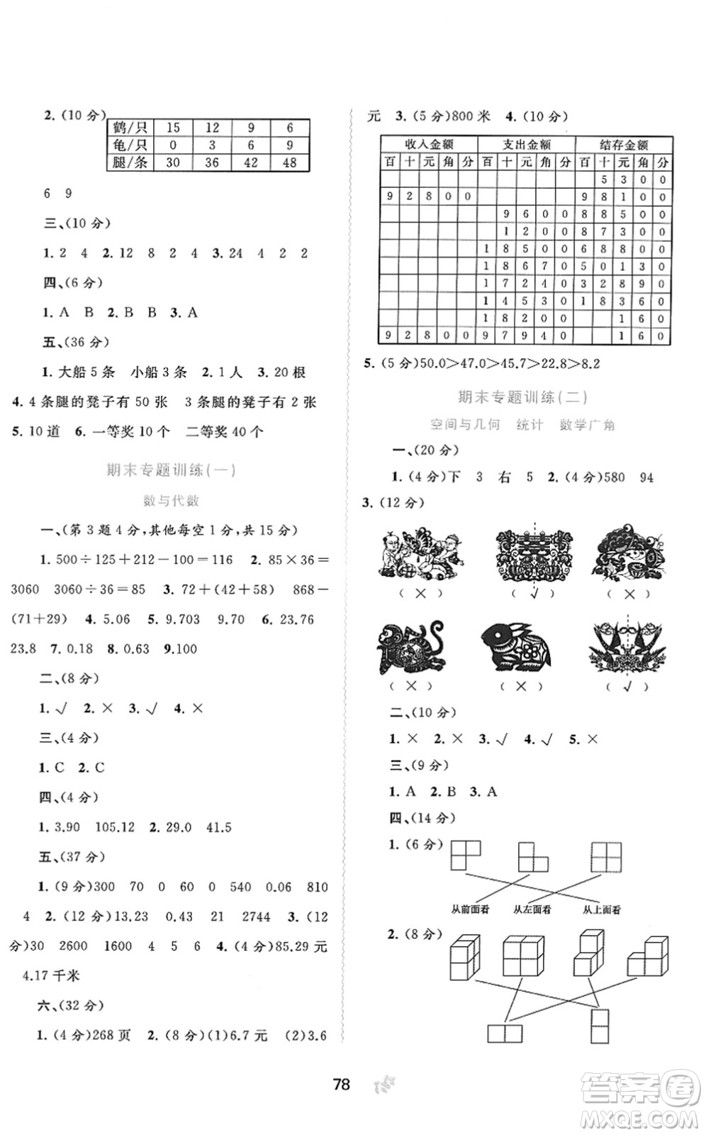 廣西教育出版社2022新課程學習與測評單元雙測四年級數(shù)學下冊A人教版答案