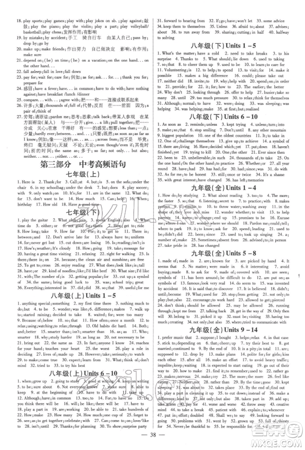 陜西人民教育出版社2022中考總復(fù)習(xí)導(dǎo)與練英語(yǔ)通用版四川專用參考答案
