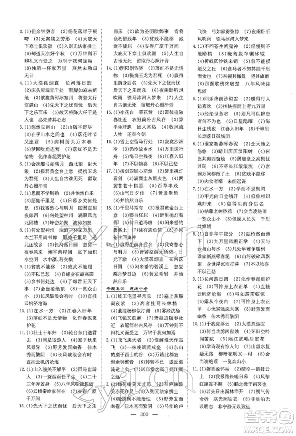 陜西人民教育出版社2022初中總復(fù)習(xí)導(dǎo)與練語文通用版內(nèi)蒙古專版參考答案