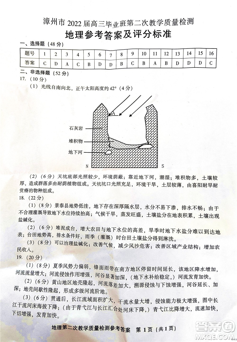 漳州市2022屆高中畢業(yè)班第二次教學質(zhì)量檢測地理試題及答案