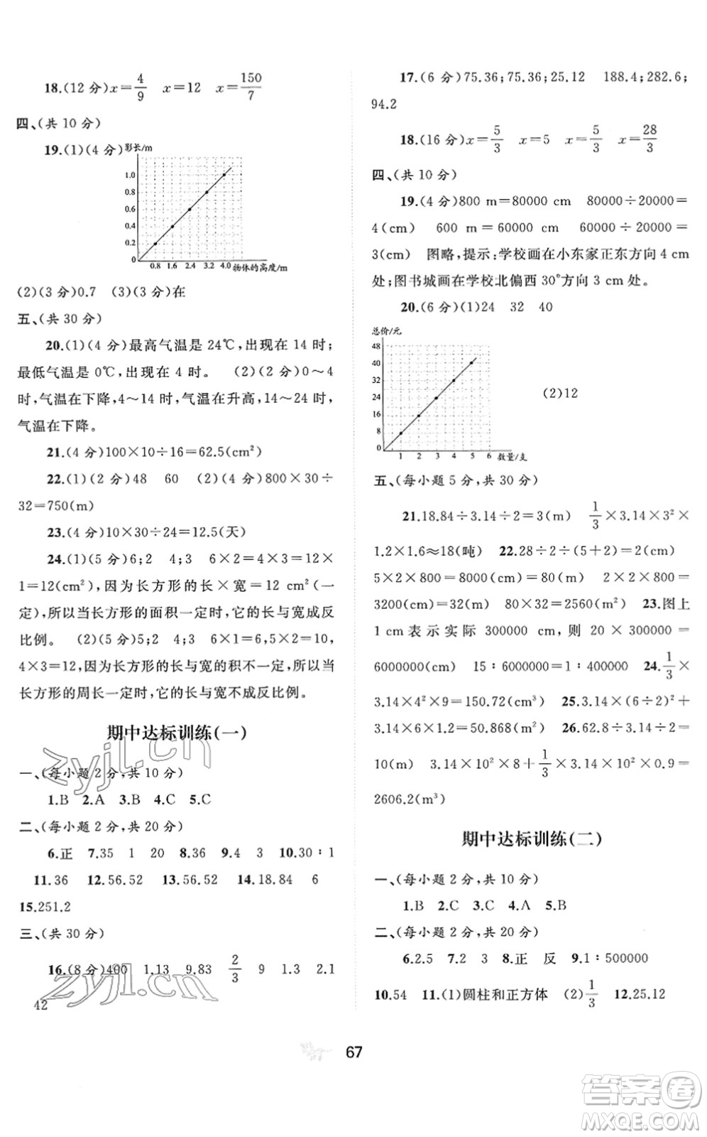 廣西教育出版社2022新課程學習與測評單元雙測六年級數(shù)學下冊D北師大版答案