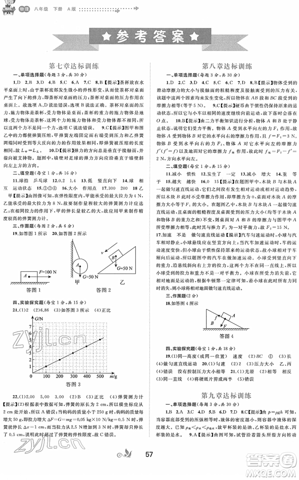 廣西教育出版社2022新課程學習與測評單元雙測八年級物理下冊A人教版答案