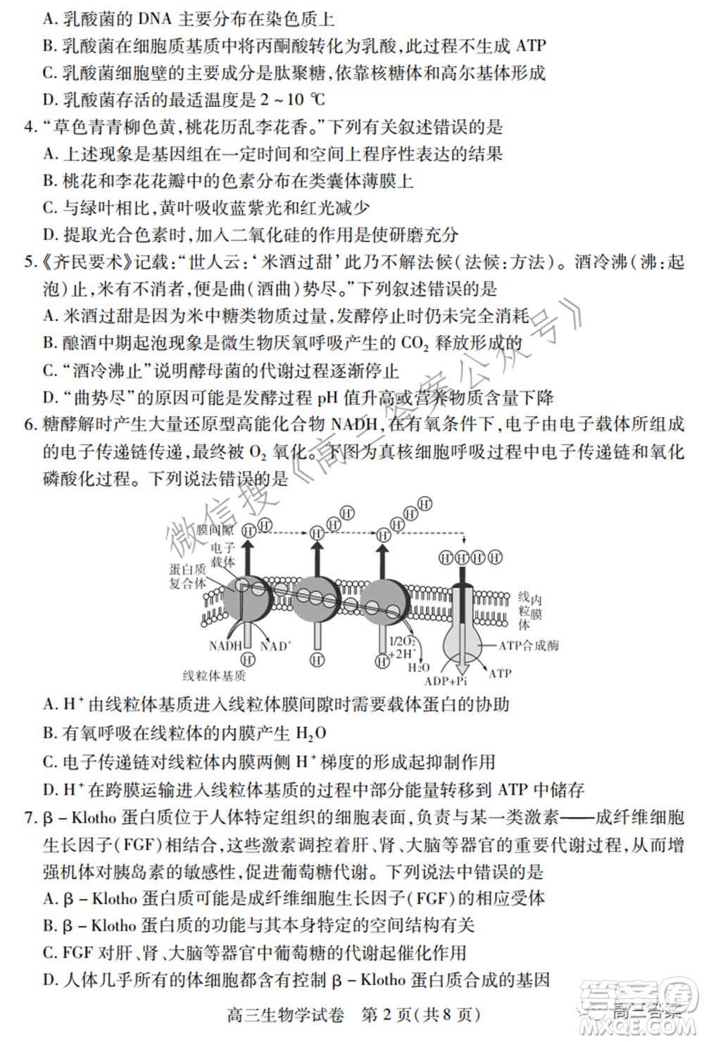 2022年湖北省七市州高三年級(jí)3月聯(lián)合統(tǒng)一調(diào)研測(cè)試?生物學(xué)試題及答案