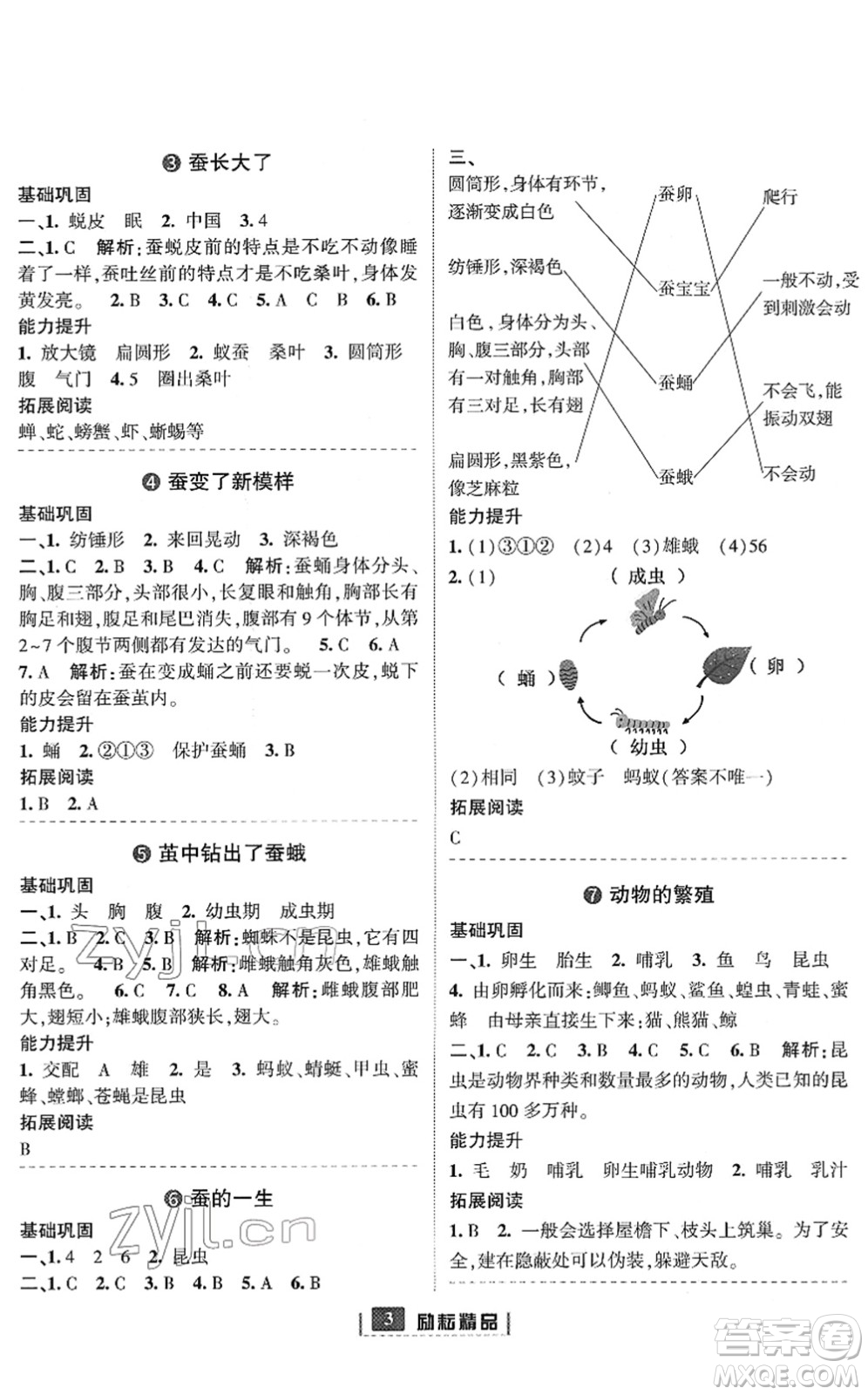 延邊人民出版社2022勵耘新同步三年級科學(xué)下冊教科版答案