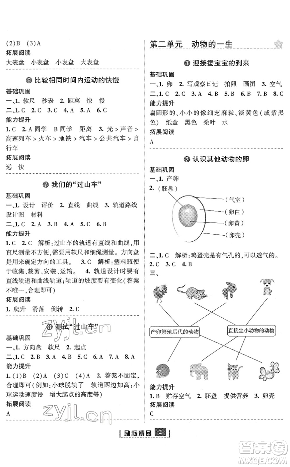 延邊人民出版社2022勵耘新同步三年級科學(xué)下冊教科版答案