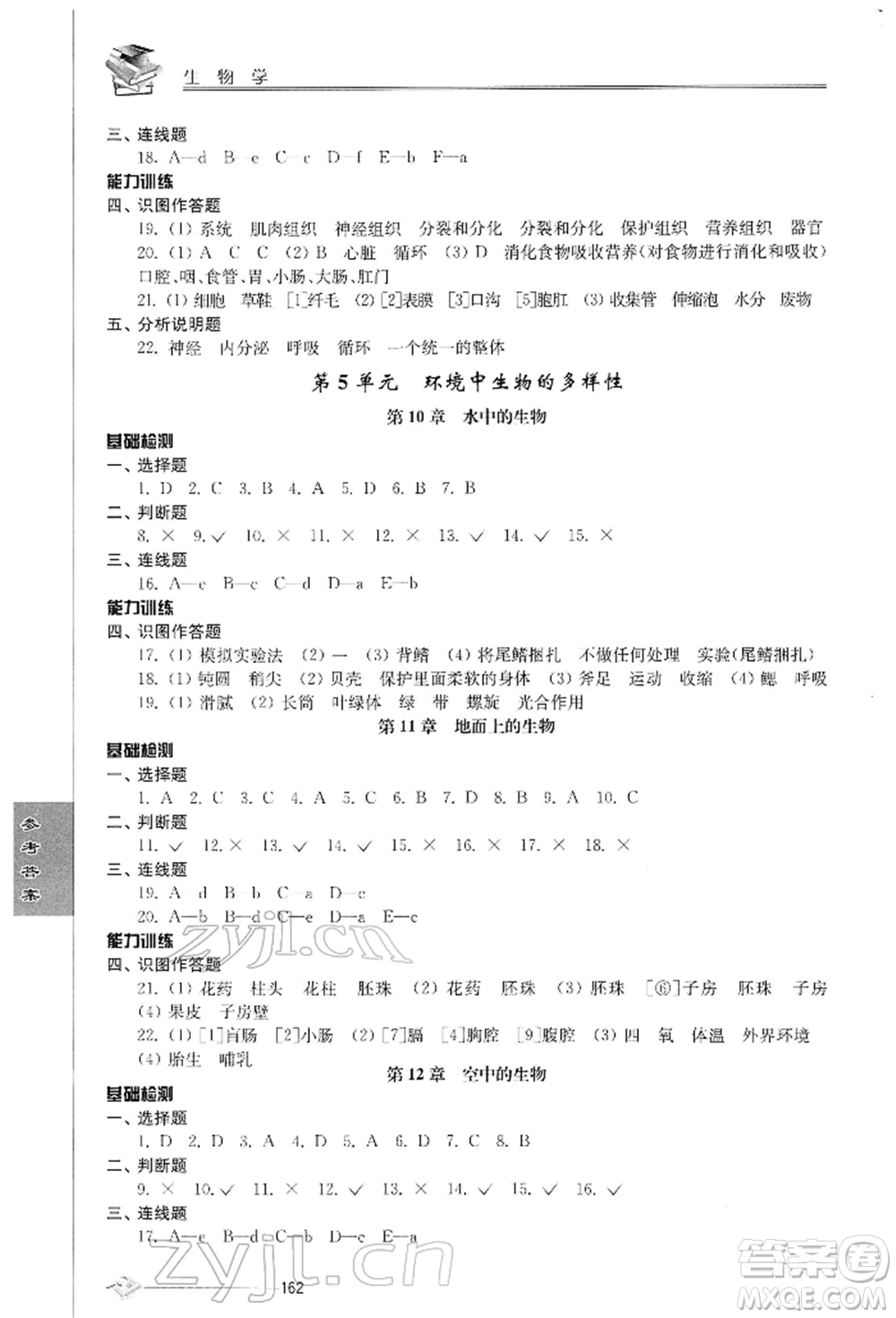 江蘇人民出版社2022初中復習與能力訓練生物學通用版參考答案