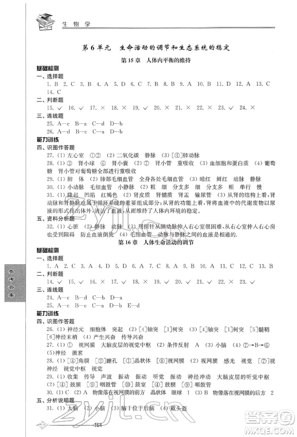 江蘇人民出版社2022初中復習與能力訓練生物學通用版參考答案