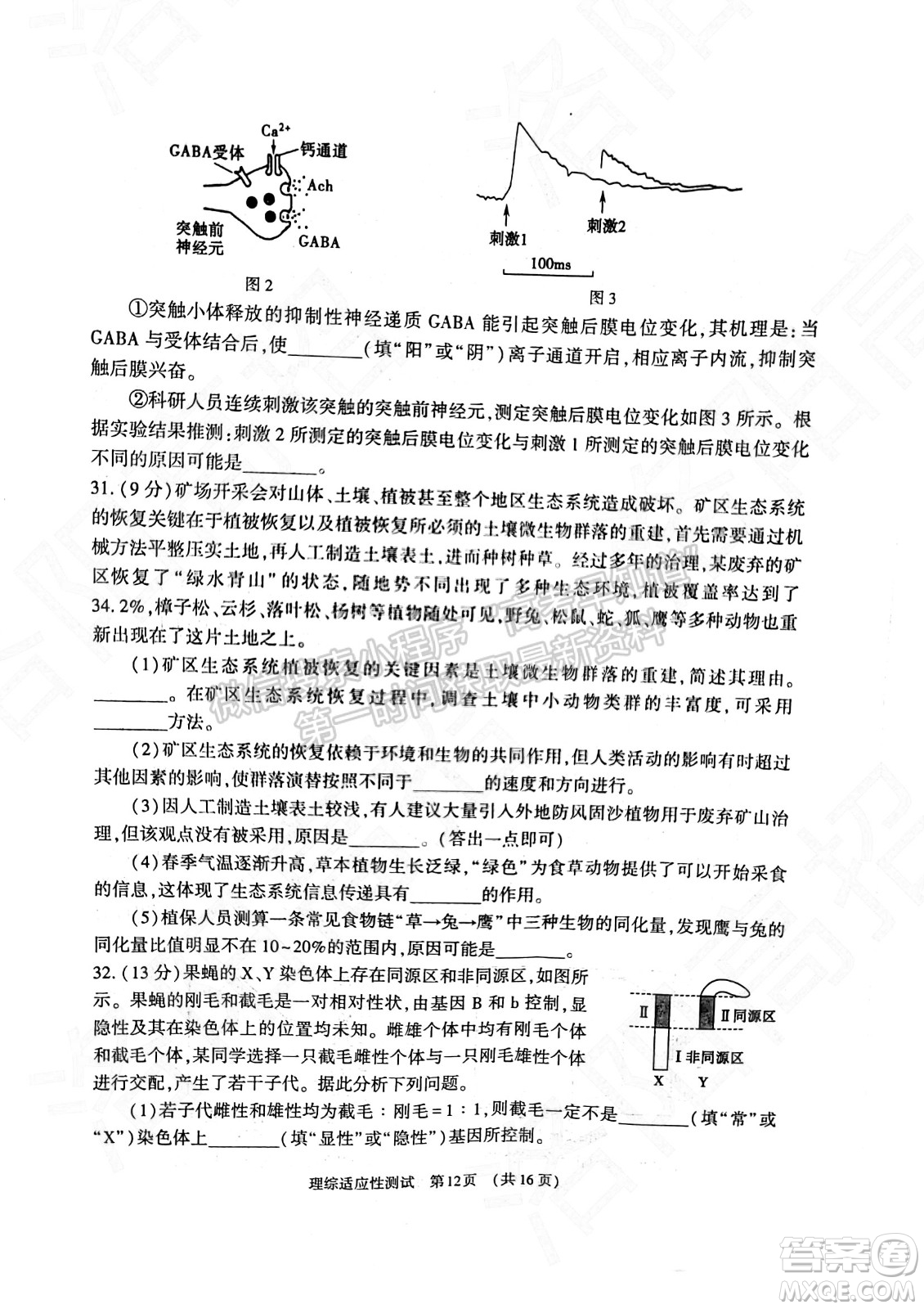 2022年河南省普通高中畢業(yè)班高考適應(yīng)性考試?yán)砜凭C合能力測試試卷及答案