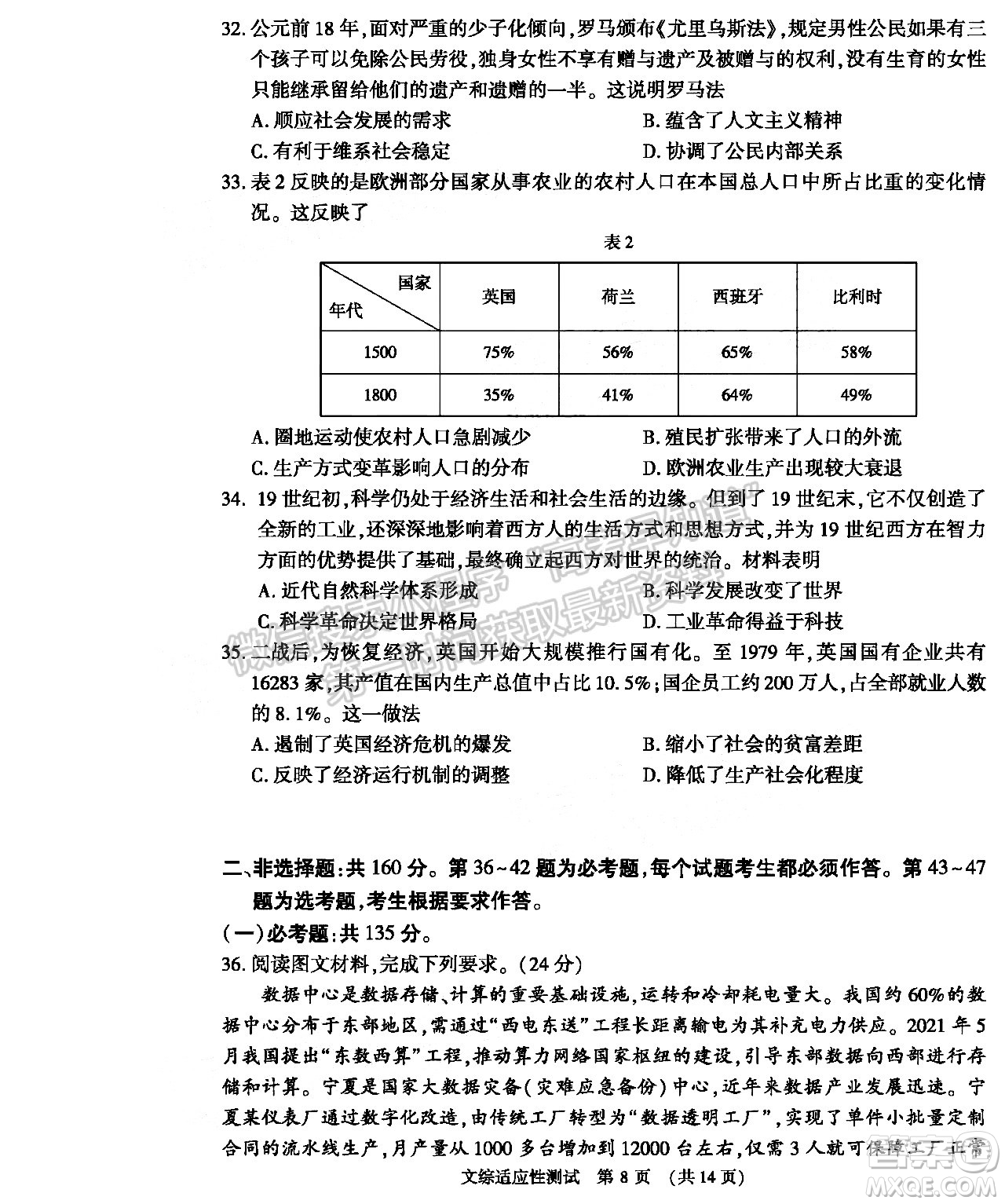 2022年河南省普通高中畢業(yè)班高考適應性考試文科綜合能力測試試卷及答案