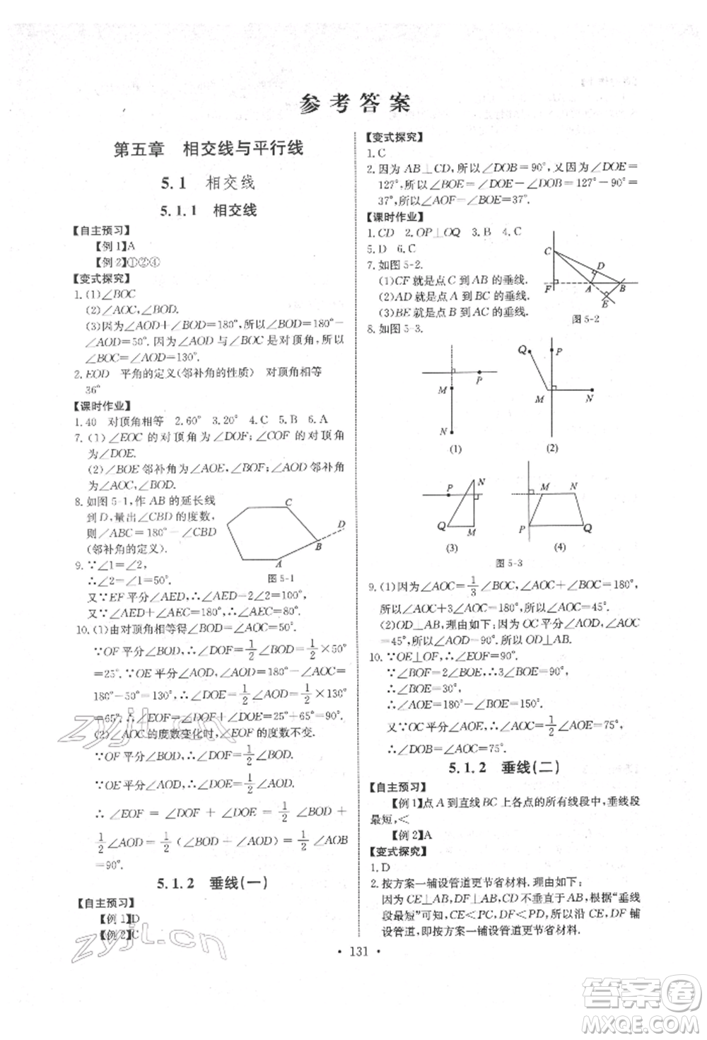 長江少年兒童出版社2022長江全能學案同步練習冊七年級數(shù)學下冊人教版參考答案