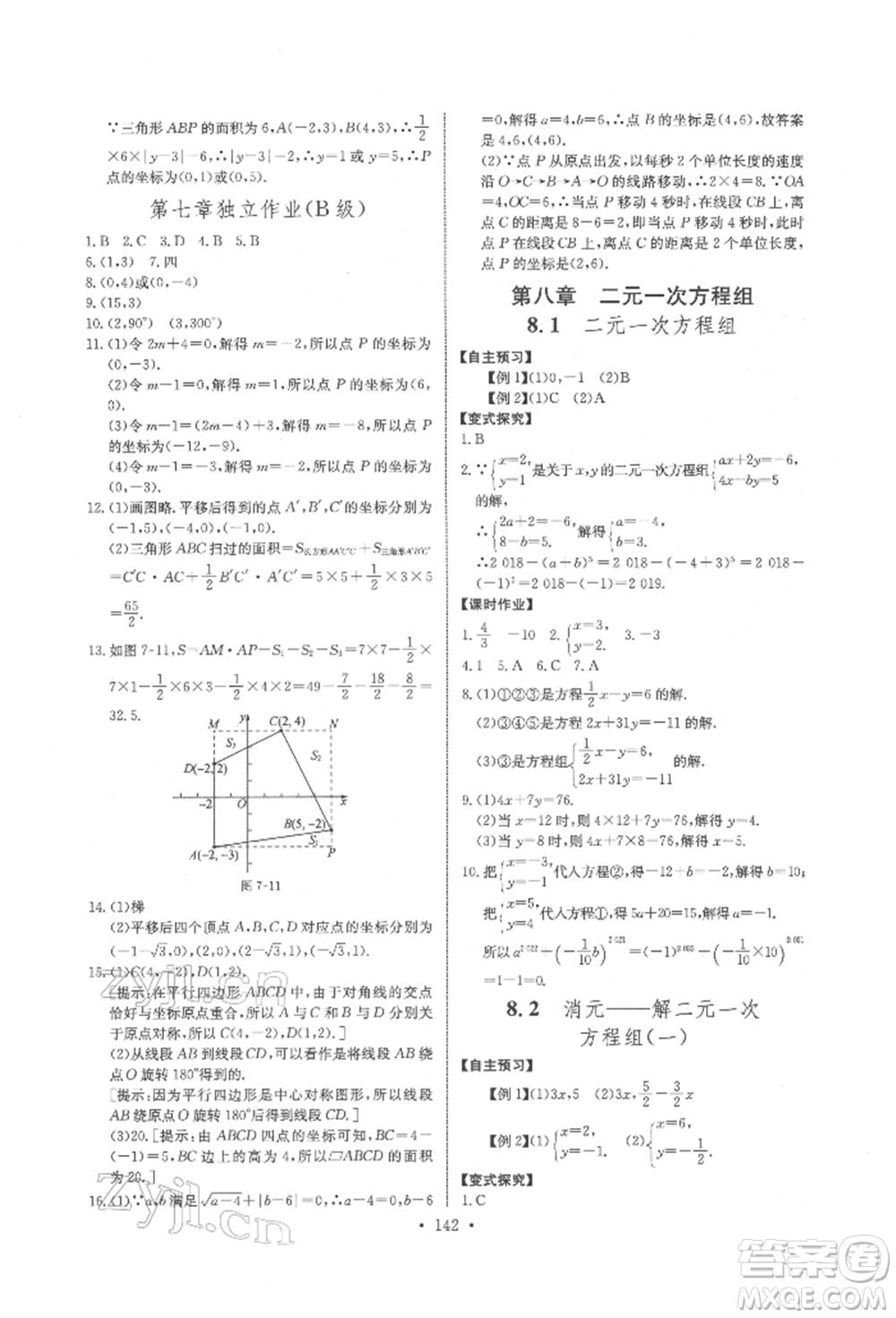 長江少年兒童出版社2022長江全能學案同步練習冊七年級數(shù)學下冊人教版參考答案