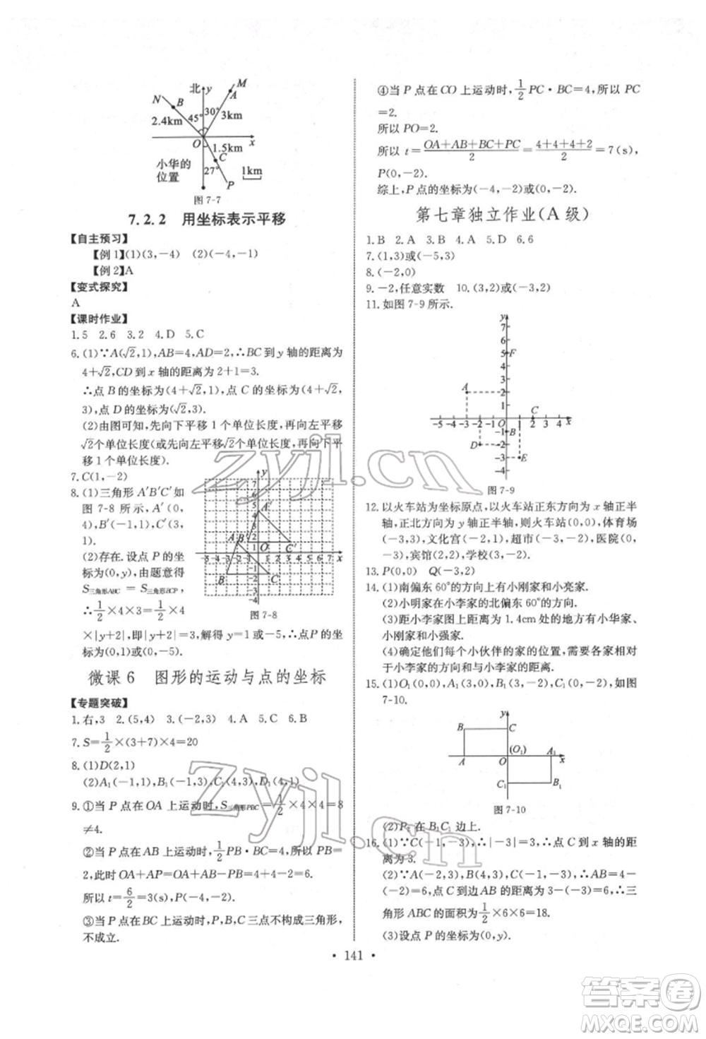 長江少年兒童出版社2022長江全能學案同步練習冊七年級數(shù)學下冊人教版參考答案