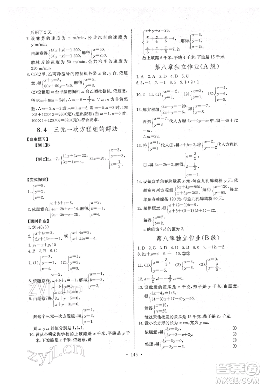 長江少年兒童出版社2022長江全能學案同步練習冊七年級數(shù)學下冊人教版參考答案