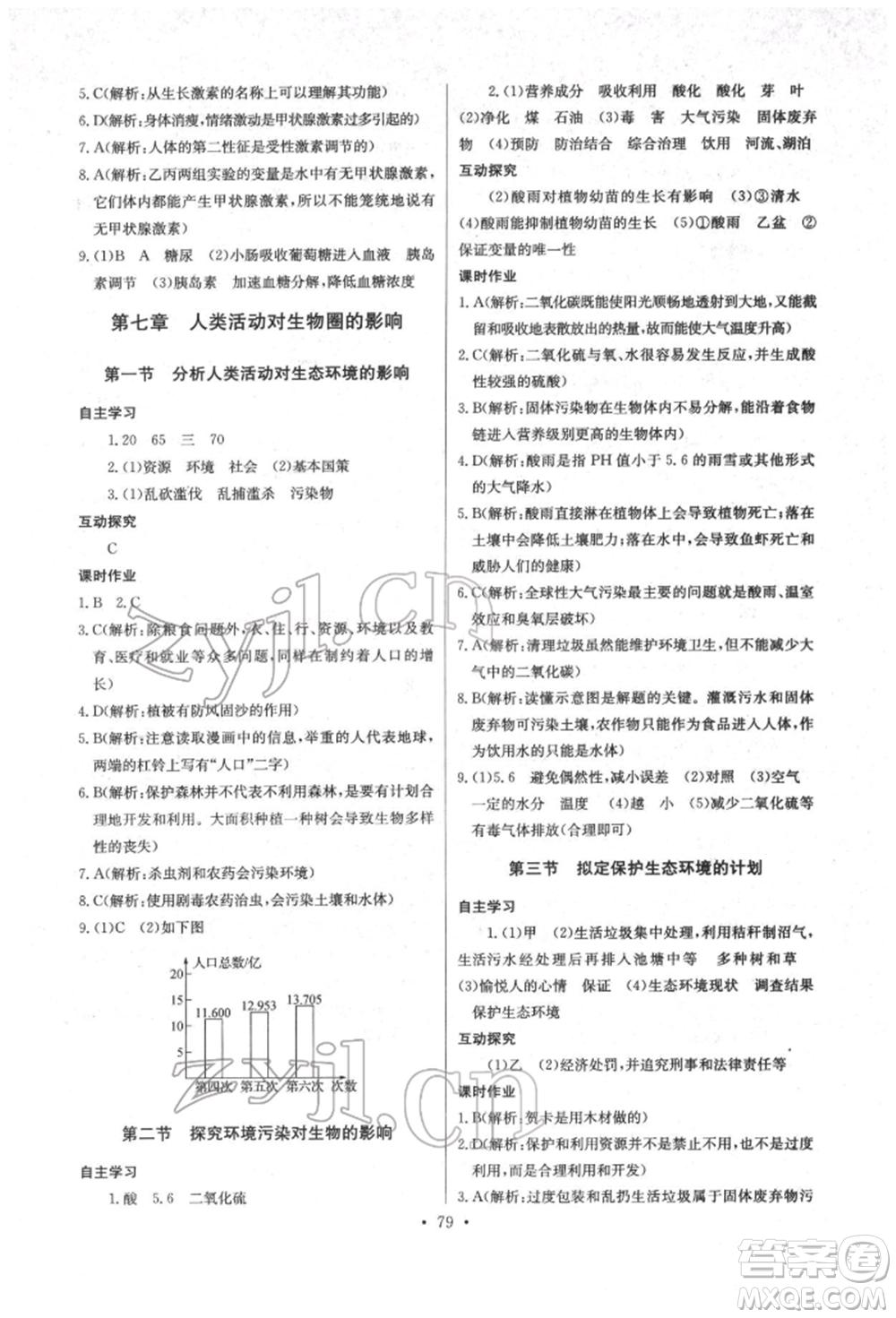崇文書局2022長(zhǎng)江全能學(xué)案同步練習(xí)冊(cè)七年級(jí)生物學(xué)下冊(cè)人教版參考答案