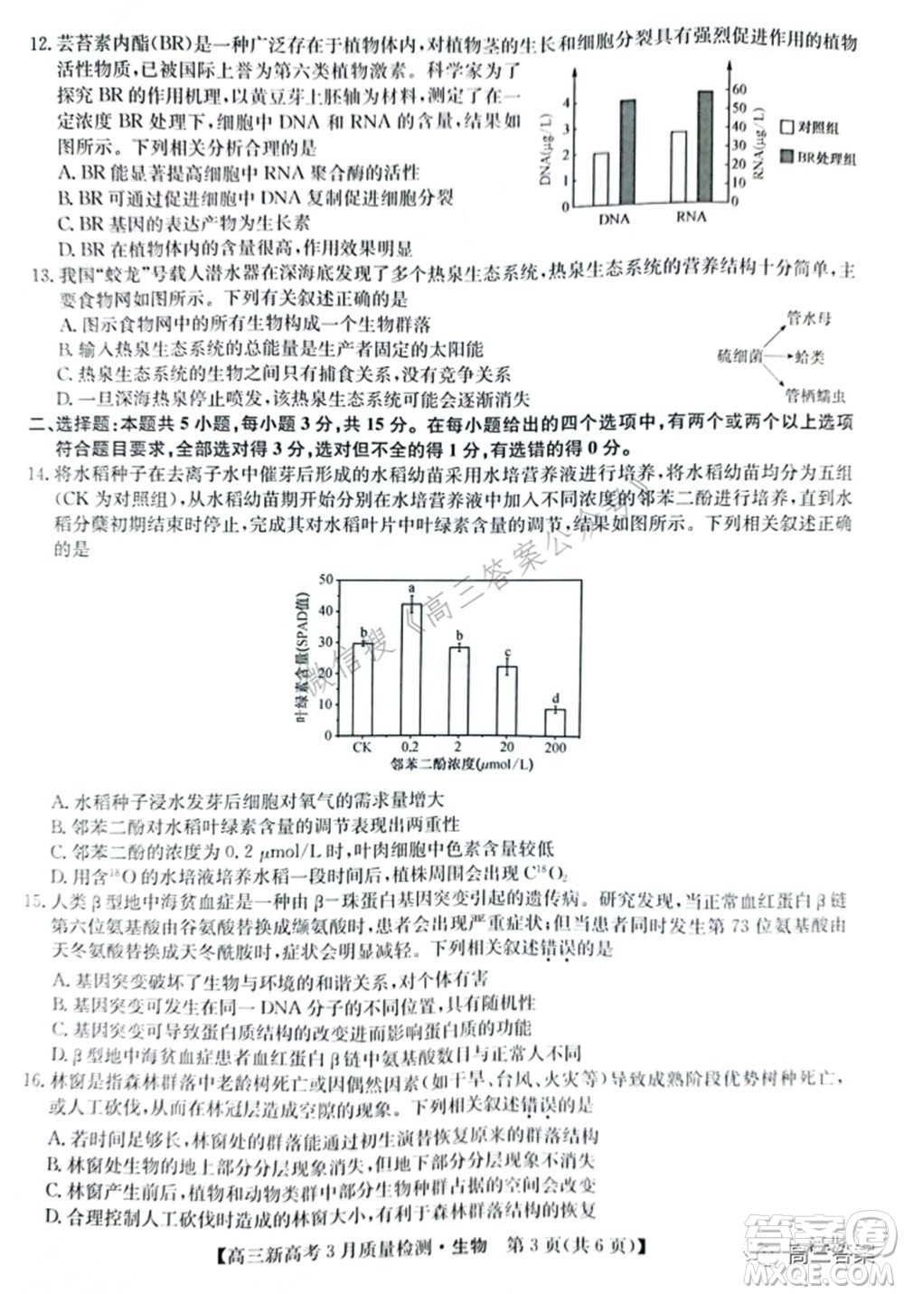 2022屆九師聯(lián)盟高三新高考3月質(zhì)量檢測(cè)高三生物試題及答案