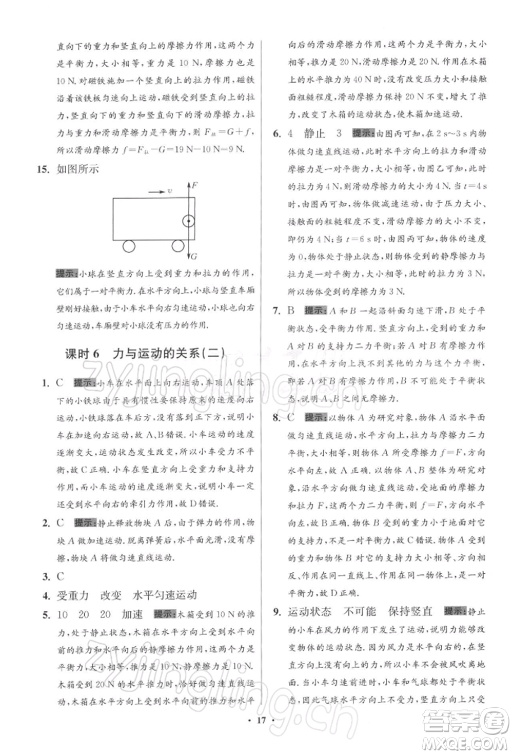 江蘇鳳凰科學(xué)技術(shù)出版社2022小題狂做八年級(jí)物理下冊(cè)蘇科版提優(yōu)版參考答案