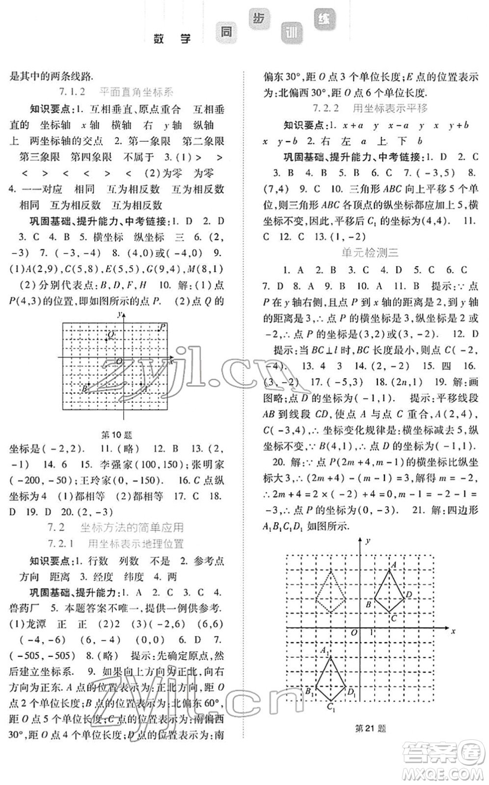 河北人民出版社2022同步訓練七年級數(shù)學下冊人教版答案