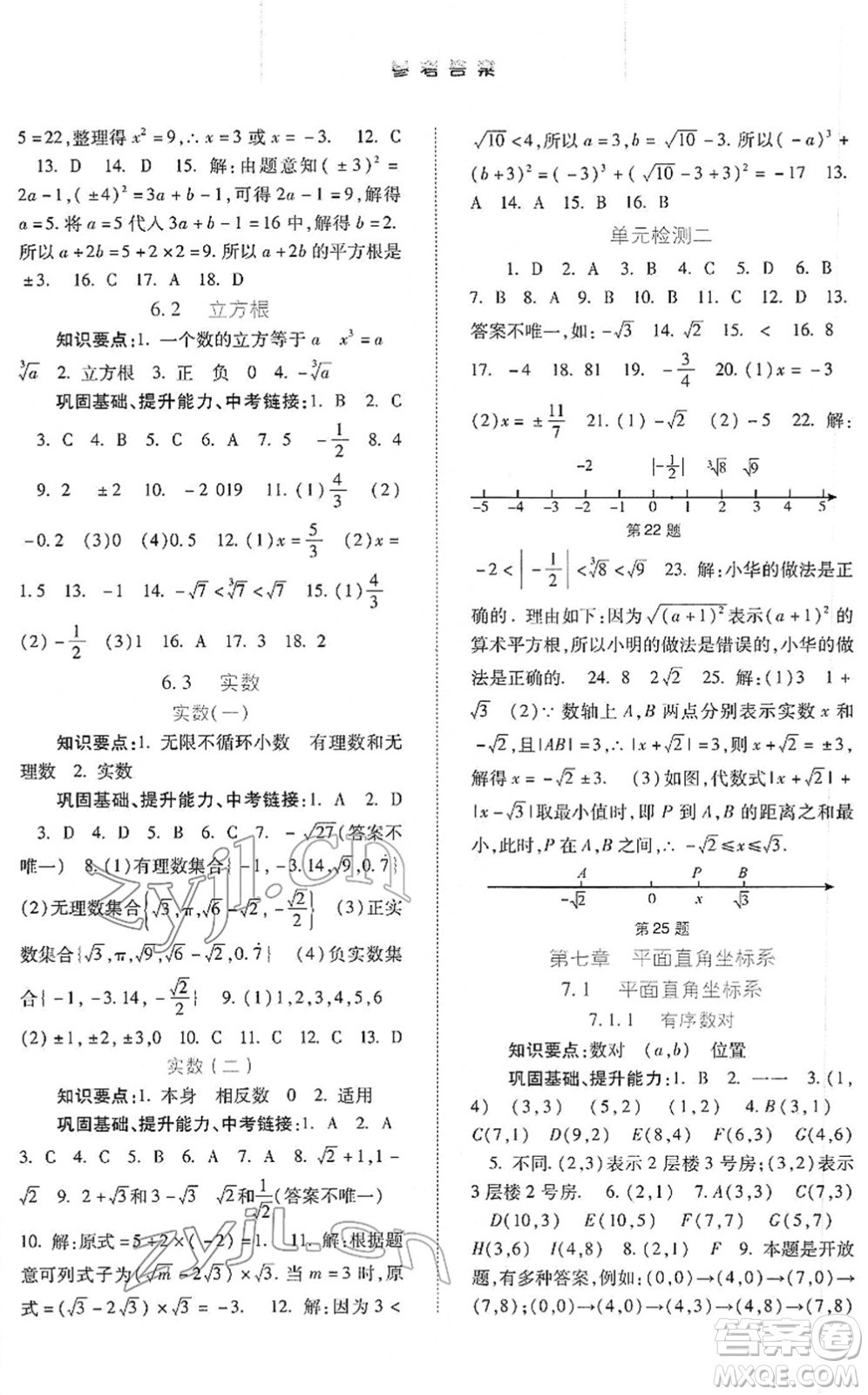 河北人民出版社2022同步訓練七年級數(shù)學下冊人教版答案