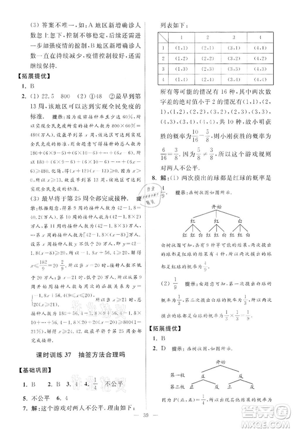 江蘇鳳凰科學(xué)技術(shù)出版社2022小題狂做九年級(jí)數(shù)學(xué)下冊(cè)蘇科版提優(yōu)版參考答案