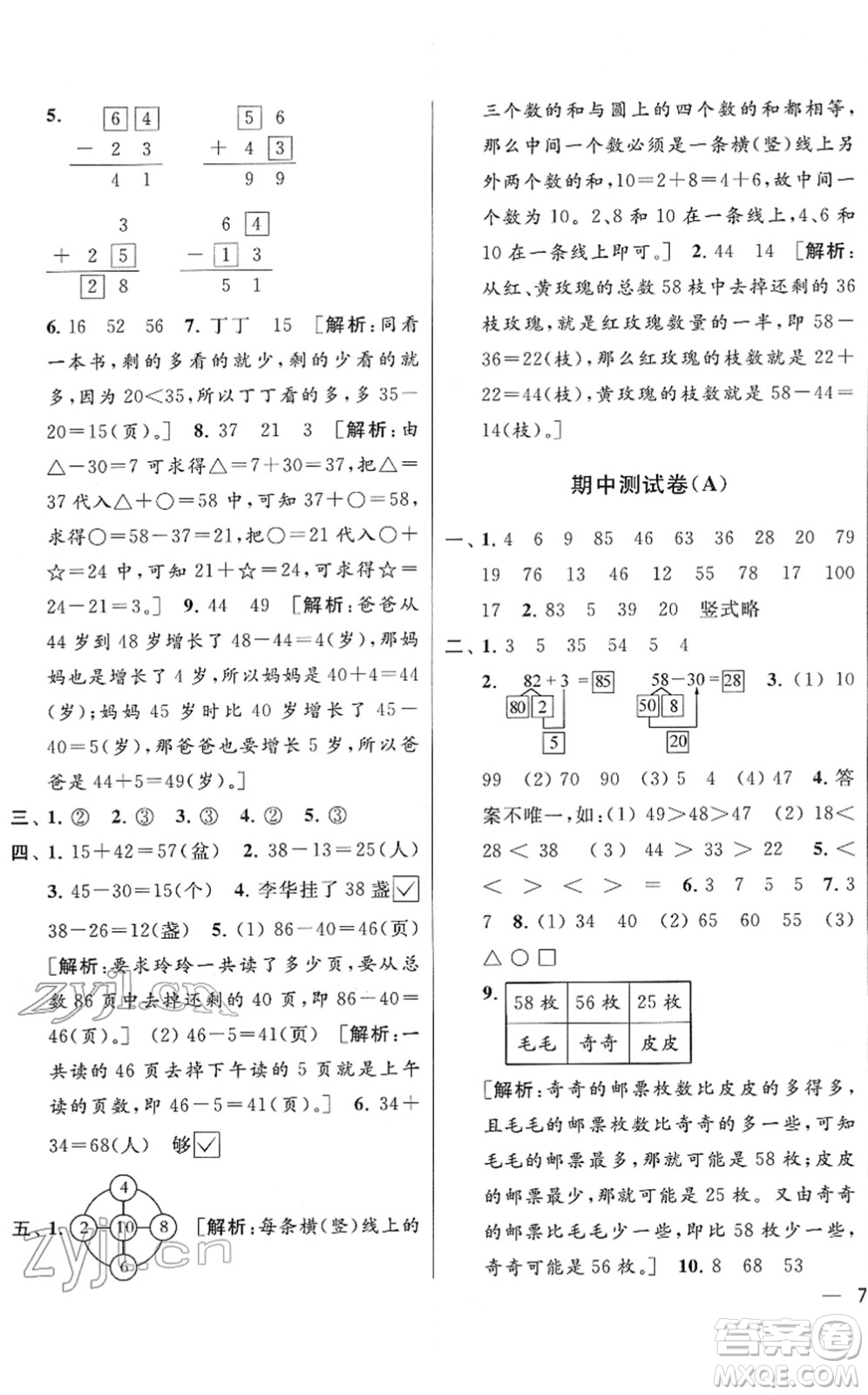 云南美術(shù)出版社2022同步跟蹤全程檢測一年級數(shù)學(xué)下冊蘇教版答案