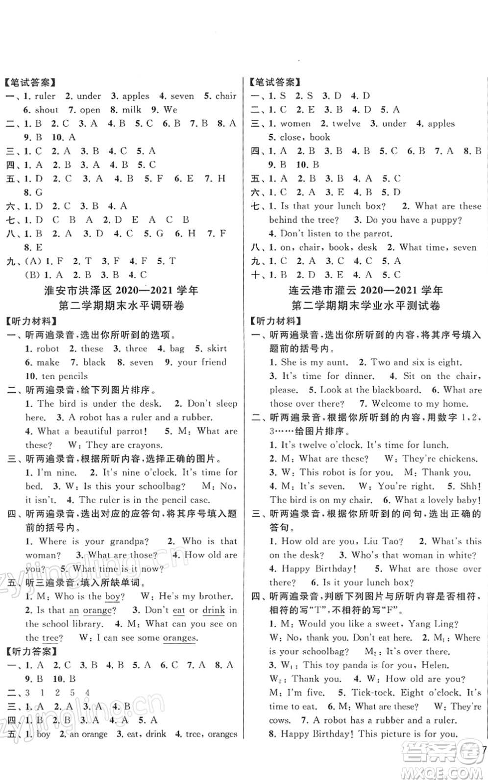 云南美術(shù)出版社2022同步跟蹤全程檢測(cè)三年級(jí)英語(yǔ)下冊(cè)譯林版答案
