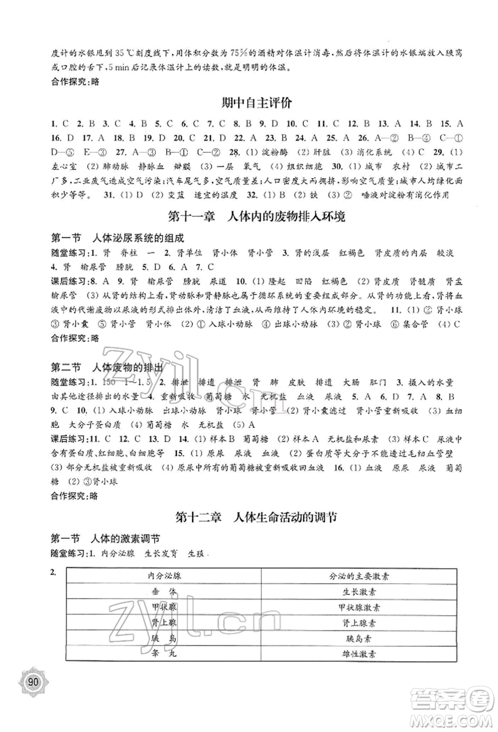江蘇鳳凰教育出版社2022學(xué)習(xí)與評價七年級生物下冊蘇教版參考答案