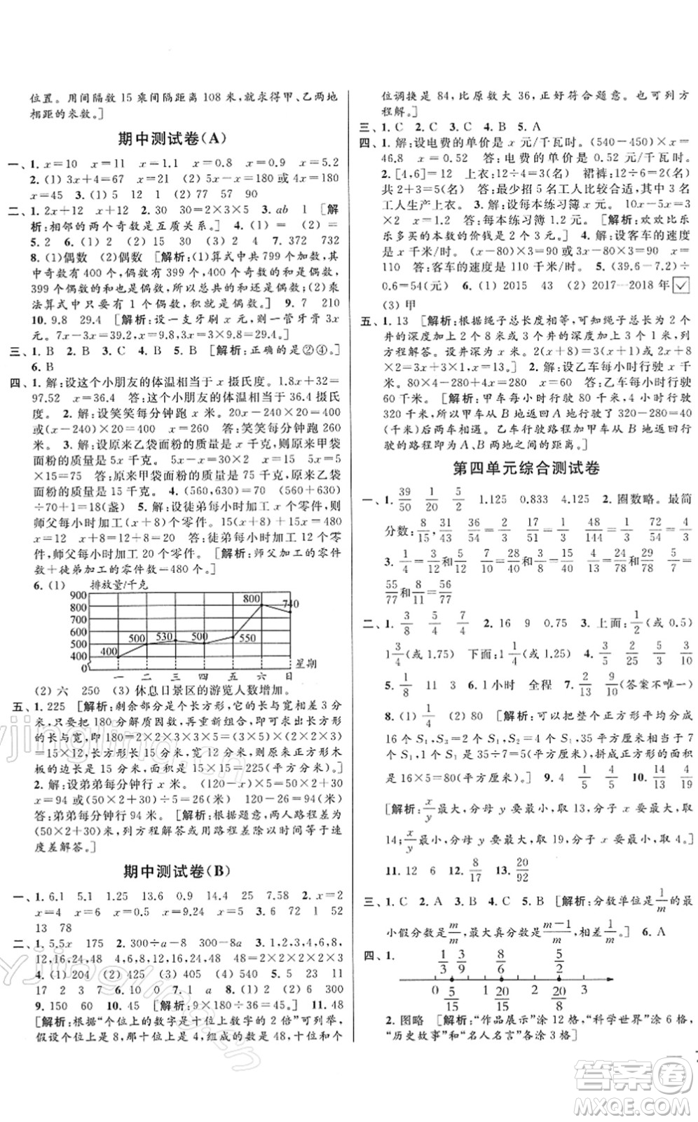云南美術(shù)出版社2022同步跟蹤全程檢測(cè)五年級(jí)數(shù)學(xué)下冊(cè)蘇教版答案