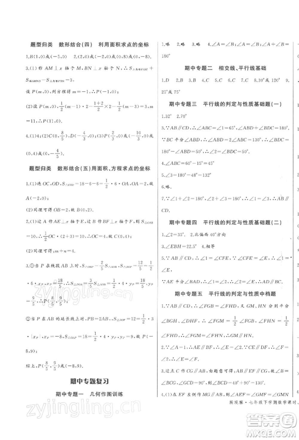 長江少年兒童出版社2022思維新觀察七年級數(shù)學(xué)下冊人教版參考答案