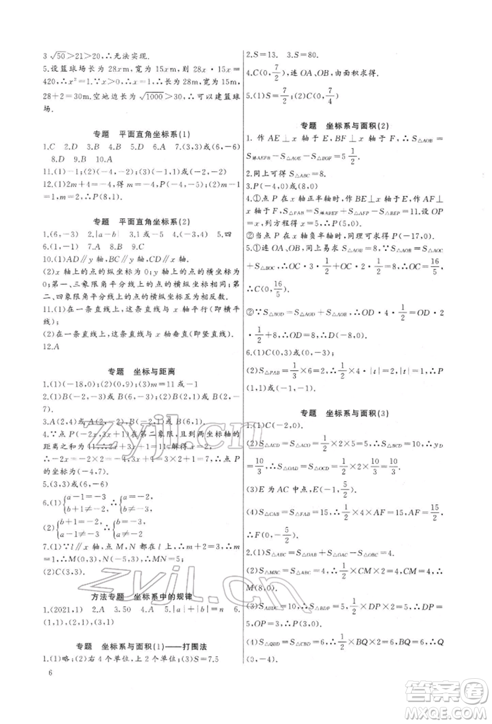長(zhǎng)江少年兒童出版社2022思維新觀(guān)察培優(yōu)講練七年級(jí)下冊(cè)數(shù)學(xué)人教版參考答案