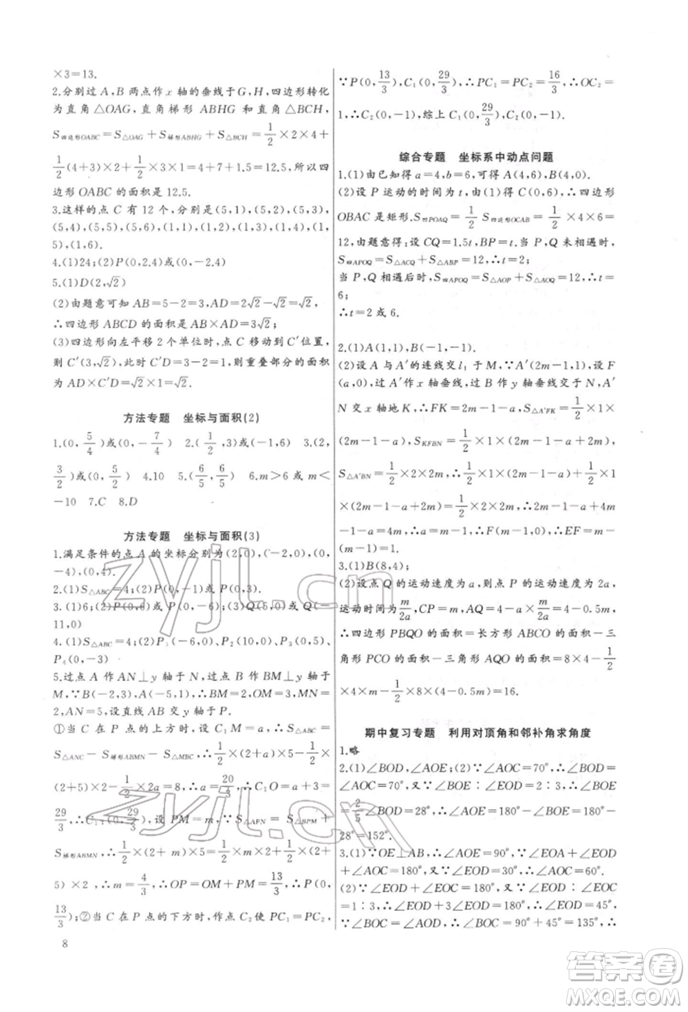 長(zhǎng)江少年兒童出版社2022思維新觀(guān)察培優(yōu)講練七年級(jí)下冊(cè)數(shù)學(xué)人教版參考答案