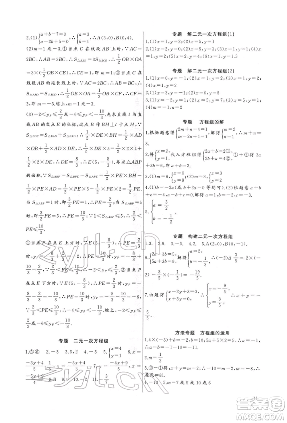 長(zhǎng)江少年兒童出版社2022思維新觀(guān)察培優(yōu)講練七年級(jí)下冊(cè)數(shù)學(xué)人教版參考答案