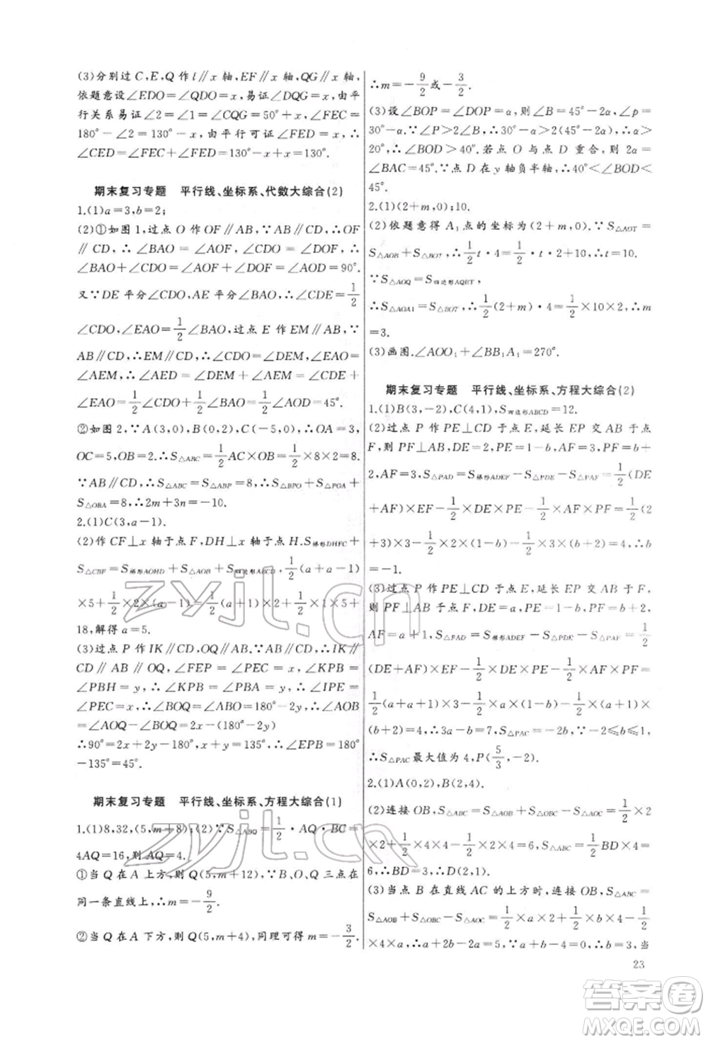 長(zhǎng)江少年兒童出版社2022思維新觀(guān)察培優(yōu)講練七年級(jí)下冊(cè)數(shù)學(xué)人教版參考答案