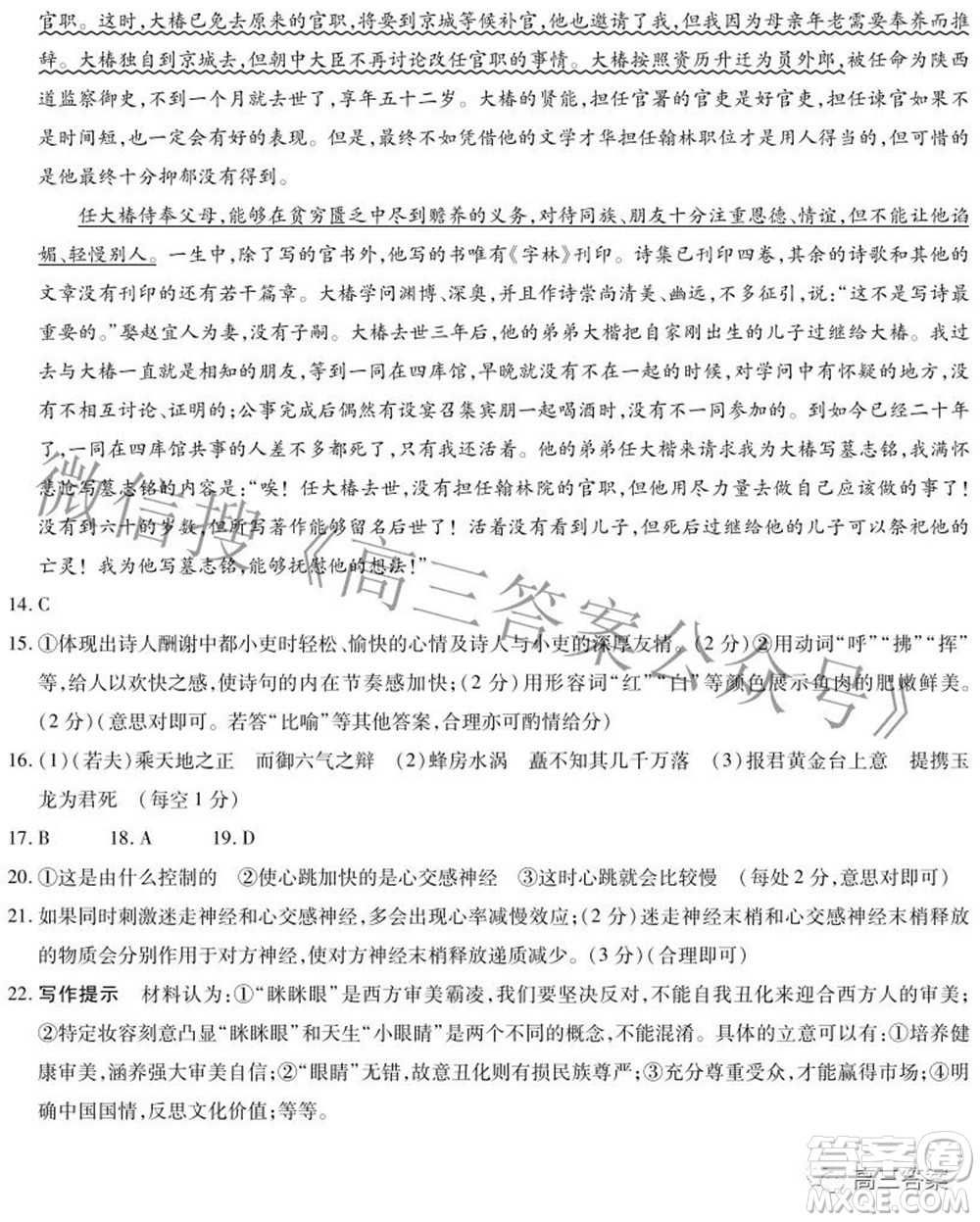 天一大聯(lián)考2021-2022學(xué)年高中畢業(yè)班階段性測(cè)試五語文試題及答案