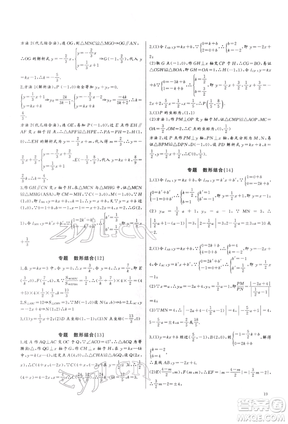 長(zhǎng)江少年兒童出版社2022思維新觀察培優(yōu)講練八年級(jí)下冊(cè)數(shù)學(xué)人教版參考答案