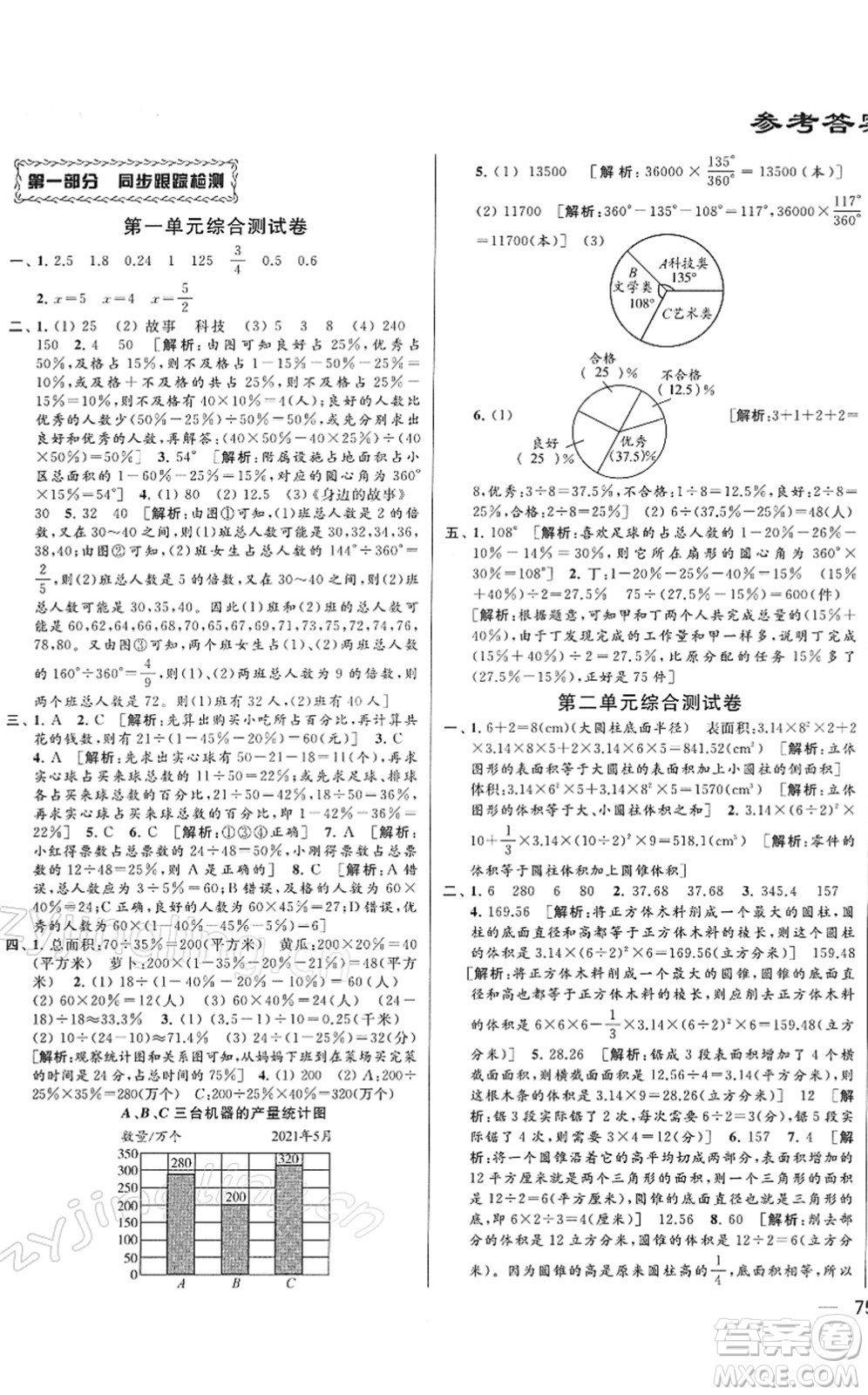 云南美術(shù)出版社2022同步跟蹤全程檢測六年級數(shù)學(xué)下冊蘇教版答案